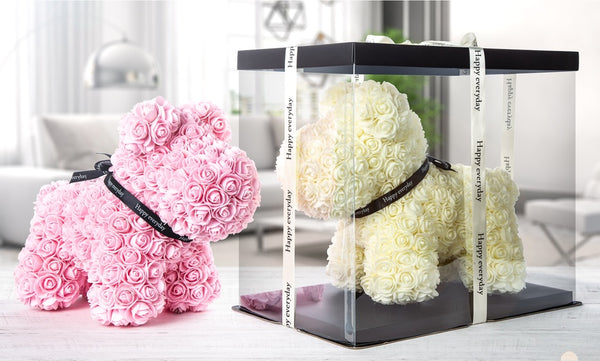 Gorgeous Pink Rose Puppy with LED Light and Gift Box - 40cm