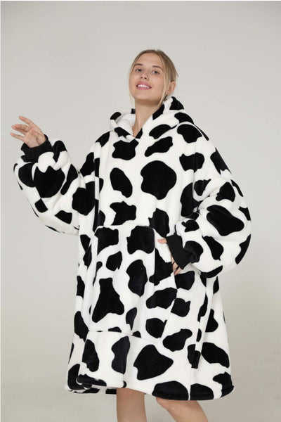 My Snuggy - Large Monochrome Cow Print Hoodie Blanket