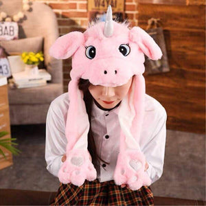 Cute Movable / Jumping Dancing - Ear Pink Unicorn Funny Hat With Led Light Animal Hats