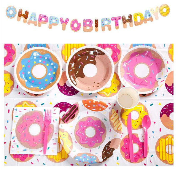 Donut Theme Birthday Party Tableware Package (#Type A)