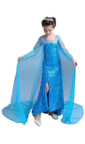 Blue Party Costume Princess Dress With Cape