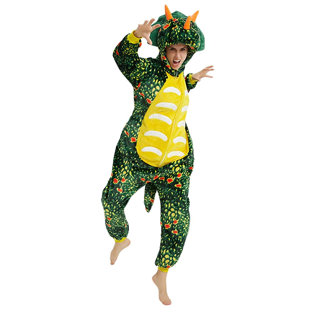 Onesie World Unisex Animal Pyjamas - Green Triceratops Dinosaur Adult Onesie (Cosplay / Nightwear / Halloween / Carnival / Novelty Costume)