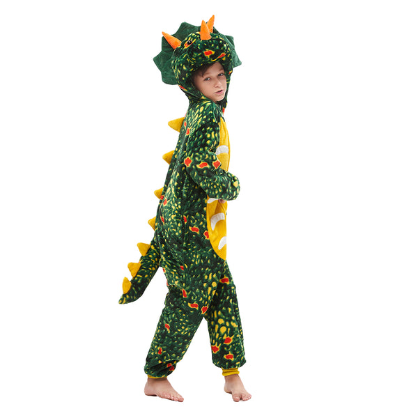 Onesie World Unisex Animal Pyjamas - Green Triceratops Dinosaur Kids Onesie (Cosplay / Nightwear / Halloween / Carnival / Novelty Costume)