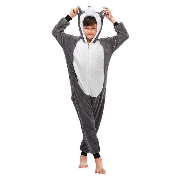 Onesie World Unisex Animal Pyjamas - Grey Husky Dog Kids (Cosplay / Nightwear Halloween Carnival