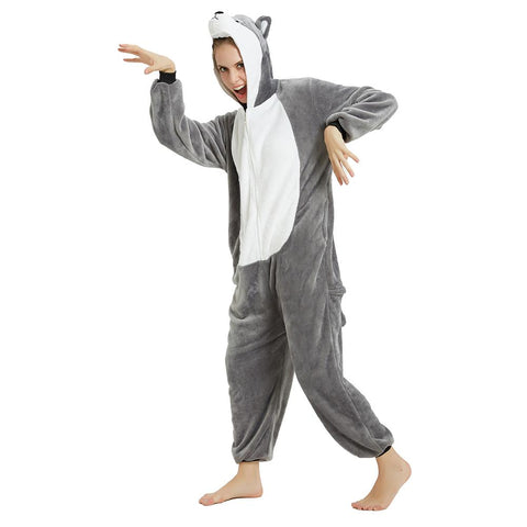 Onesie World Unisex Animal Pyjamas - Grey Husky Dog Adult (Cosplay / Nightwear Halloween Carnival