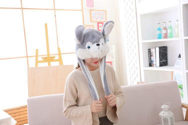 Cute Movable / Jumping Dancing - Ear Grey Husky Dog Funny Hat With Led Light Animal Hats