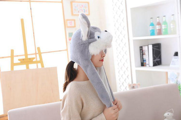 Cute Movable / Jumping Dancing - Ear Grey Husky Dog Funny Hat With Led Light Animal Hats