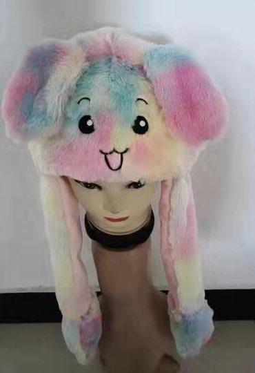 Cute Movable / Jumping Dancing - Ear Pastel Rainbow Bunny Funny Hat With Led Light Animal Hats