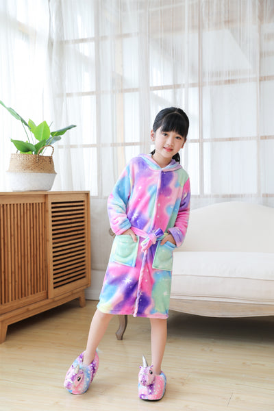 Onesie World  Dressing Gown -Pastel Rainbow Unicorn Kids Bathrobe