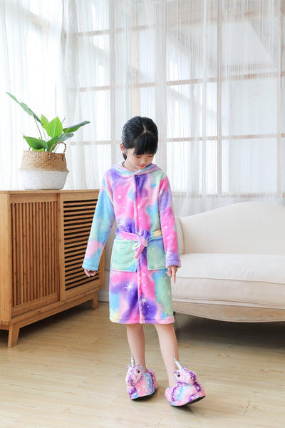 Onesie World  Dressing Gown -Pastel Rainbow Unicorn Kids Bathrobe