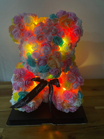 Gorgeous Warm Rainbow Rose Teddy Bear with LED Light and Gift Box - 40cm
