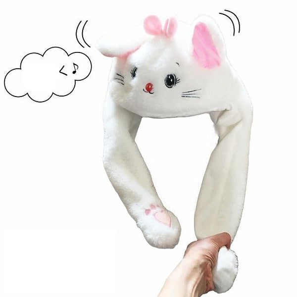 Cute Movable / Jumping Dancing - Ear White Kitty Cat Funny Hat With Led Light Animal Hats