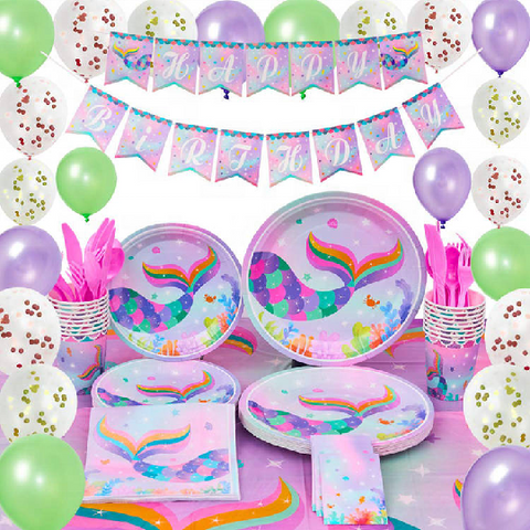 Mermaid Theme Birthday Party Tableware Package (#Type A)
