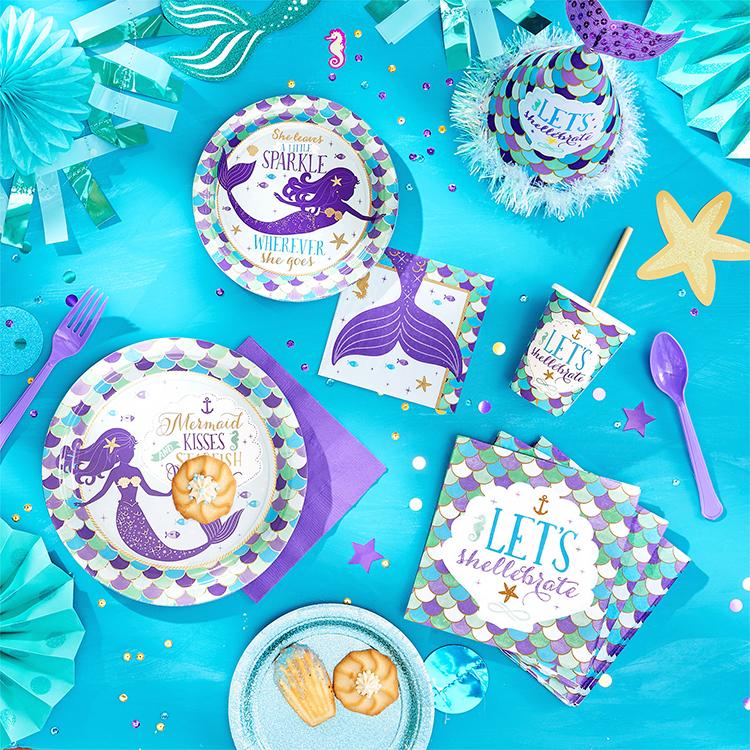 Mermaid Theme Birthday Party Tableware Package (#Type E)