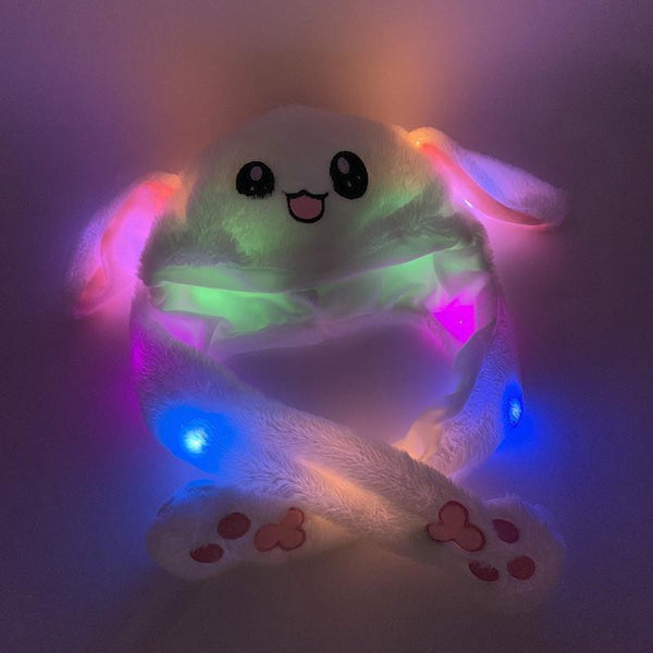 Bunny Pop/ Cute Movable / Jumping Dancing - Ear White Funny Hat With Led Light Animal Hats