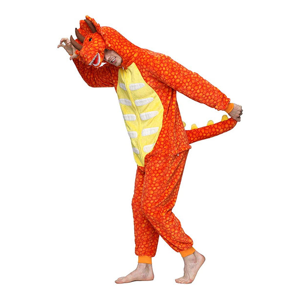 Onesie World Unisex Animal Pyjamas - Orange Triceratops Dinosaur Adult Onesie (Cosplay / Nightwear / Halloween / Carnival / Novelty Costume)