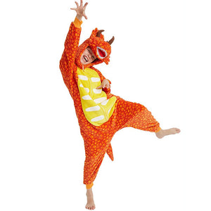 Onesie World Unisex Animal Pyjamas - Orange Triceratops Dinosaur Kids Onesie (Cosplay / Nightwear / Halloween / Carnival / Novelty Costume)