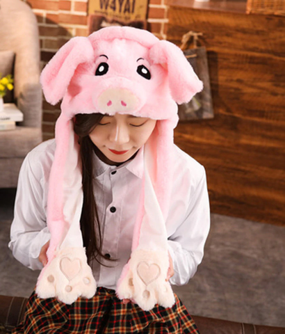 Cute Movable / Jumping Dancing - Ear Pink Piggy Funny Hat With Led Light Animal Hats
