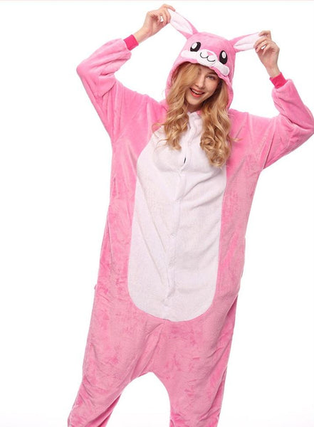 Onesie World Unisex Animal Pyjamas - Furry Pink Bunny Adult (Cosplay / Nightwear Halloween Carnival