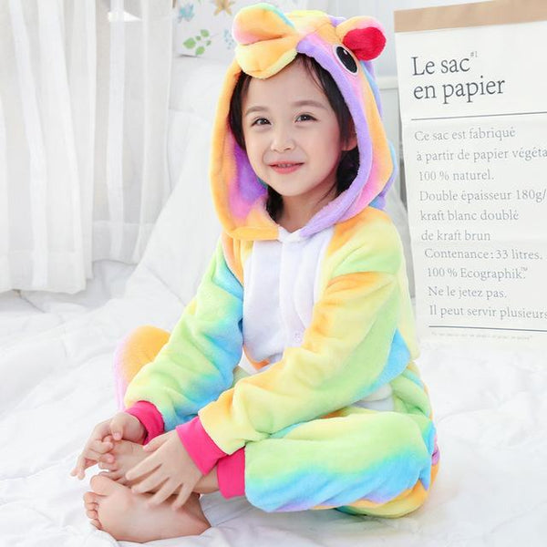Onesie World Unisex Animal Pyjamas - Colourful Rainbow Striped Unicorn Kids (Cosplay / Nightwear