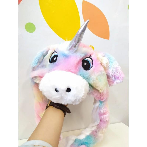 Cute Movable / Jumping Dancing - Ear Pastel Rainbow Unicorn Funny Hat With Led Light Animal Hats