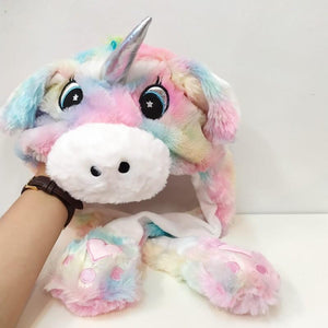 Cute Movable / Jumping Dancing - Ear Pastel Rainbow Unicorn Funny Hat With Led Light Animal Hats