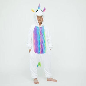 Onesie World Unisex Animal Pyjamas Cosplay White Unicorn With Rainbow Wings Kids - Nightwear