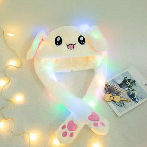 Bunny Pop/ Cute Movable / Jumping Dancing - Ear White Funny Hat With Led Light Animal Hats