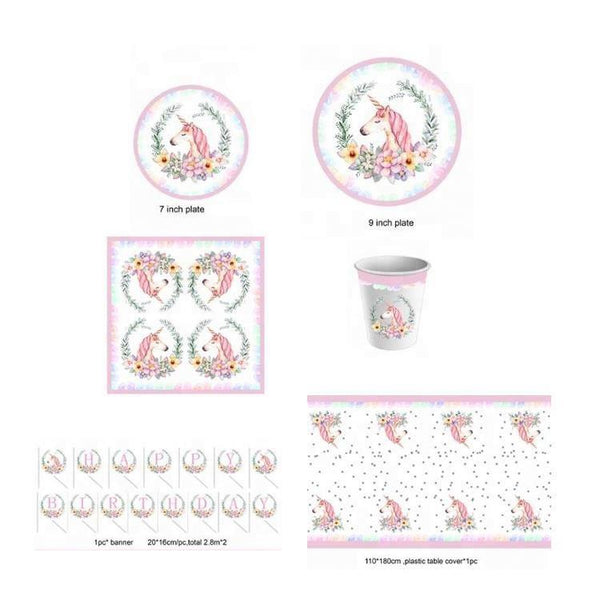 Unicorn Theme Birthday Party Tableware Package (#Type D)
