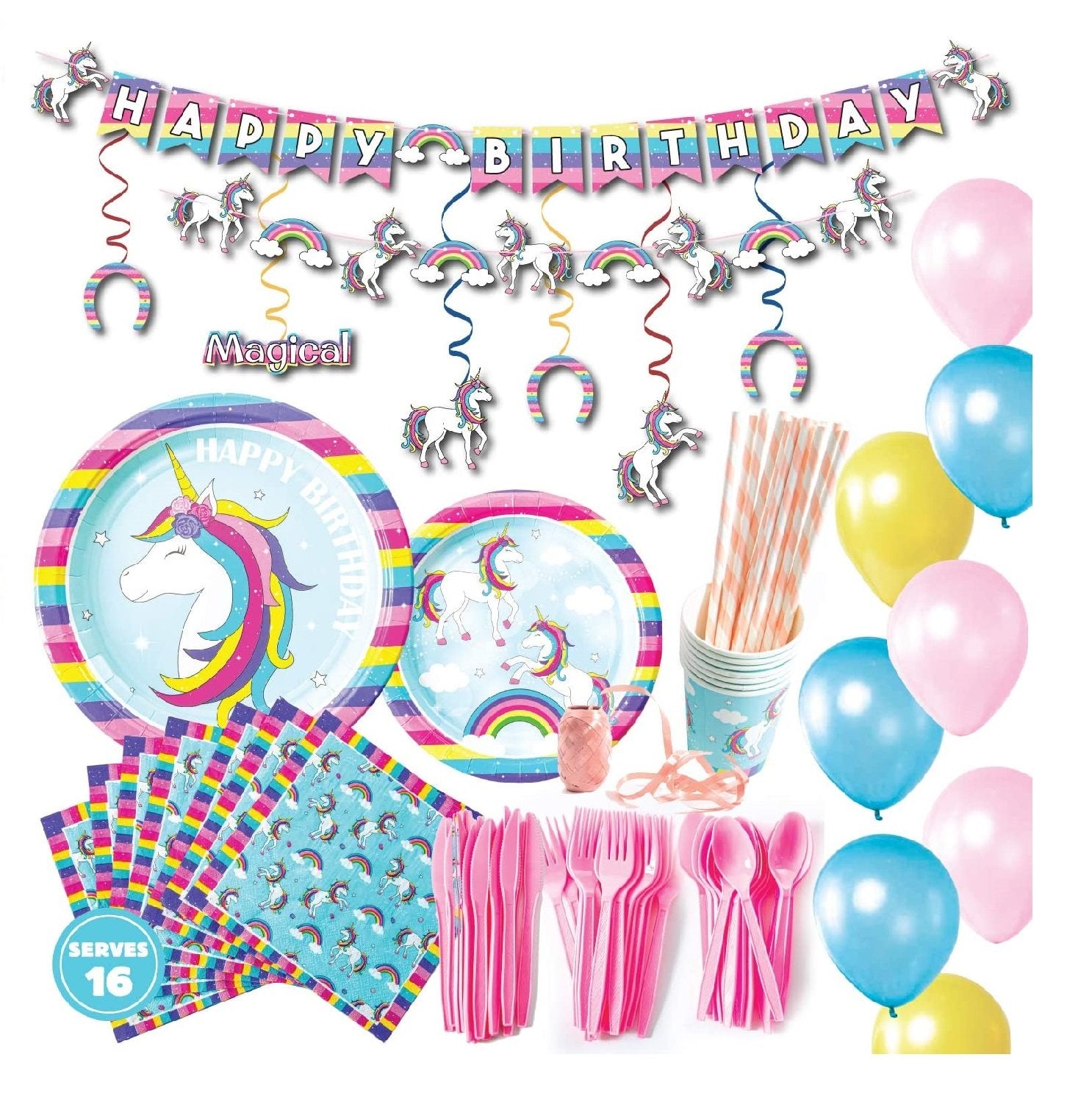 Unicorn Theme Birthday Party Supplies Basic Package (#Type A)