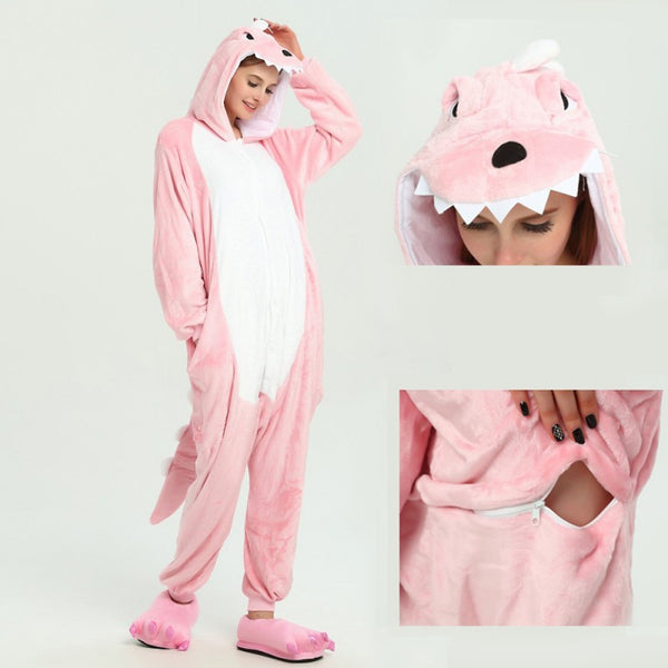 Onesie World Unisex Animal Pyjamas - Pink Dinosaur Adult Onesie (Cosplay / Nightwear / Halloween / Carnival / Novelty Costume)