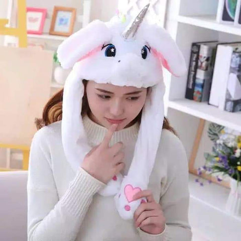 Cute Movable / Jumping Dancing - Ear White Unicorn Funny Hat With Led Light Animal Hats