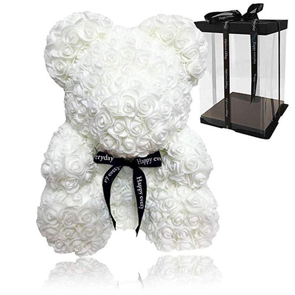 Gorgeous White Rose Teddy Bear with LED Light and Gift Box - 40cm